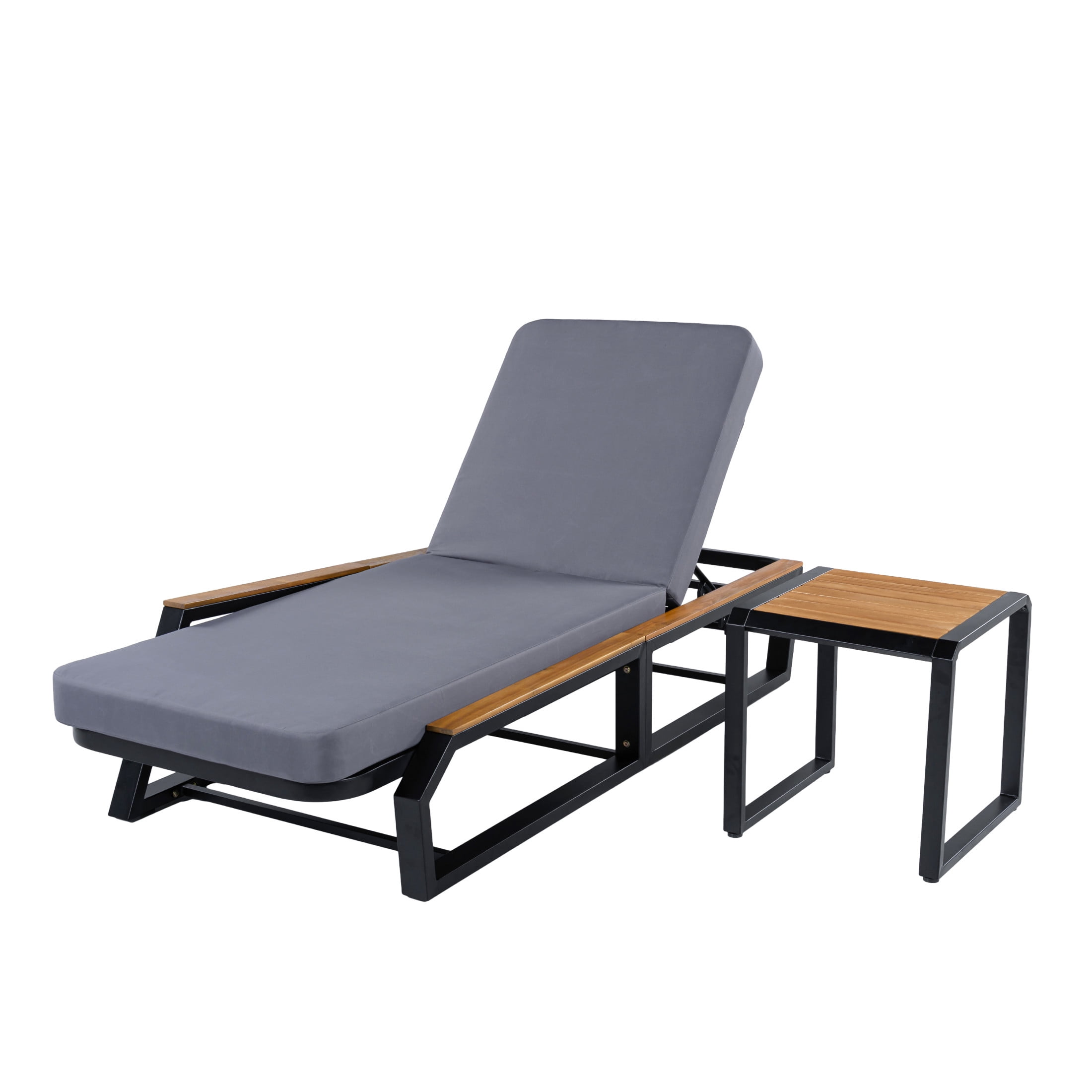 Christopher Knight Home 2-Piece Outdoor Chaise Lounge with Side Table, Iron Frame with Cushion, Black+Gray
