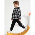 thumbnail image 5 of GYRATEDREAM Toddler Boy Clothes Plaid Flannel Hoodied Sweatshirt Tops + Letter Print Pants Boys Fall Winter Outfits 18M-6T, 5 of 14