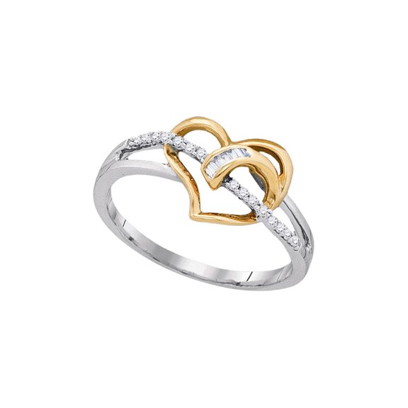 Diamond Princess 10kt White Two-tone Gold Womens Round Diamond Yellow Heart Ring 1/10 Cttw