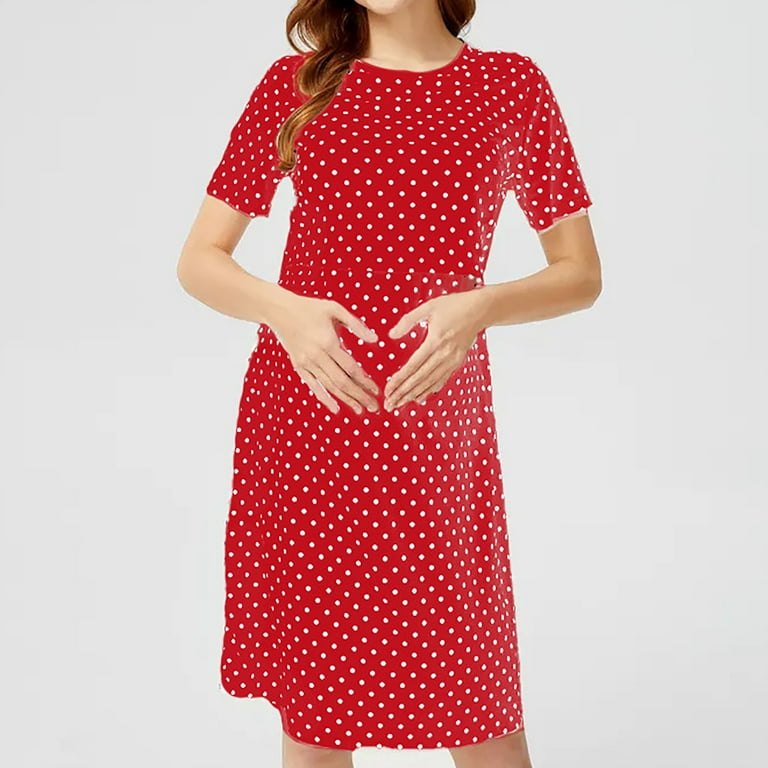 red and white polka dot maternity dress RED SWEETHEART LOUNGE DRESS | NURSING FRIENDLY & MATERNITY DRESS | 2-IN-1  STYLE SET DRESS