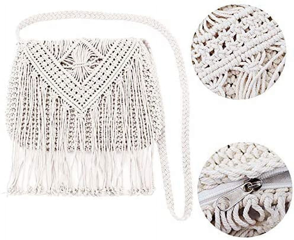 Women Small Cotton Crochet Cross-body Bag Bohemian Shoulder Bag Purse