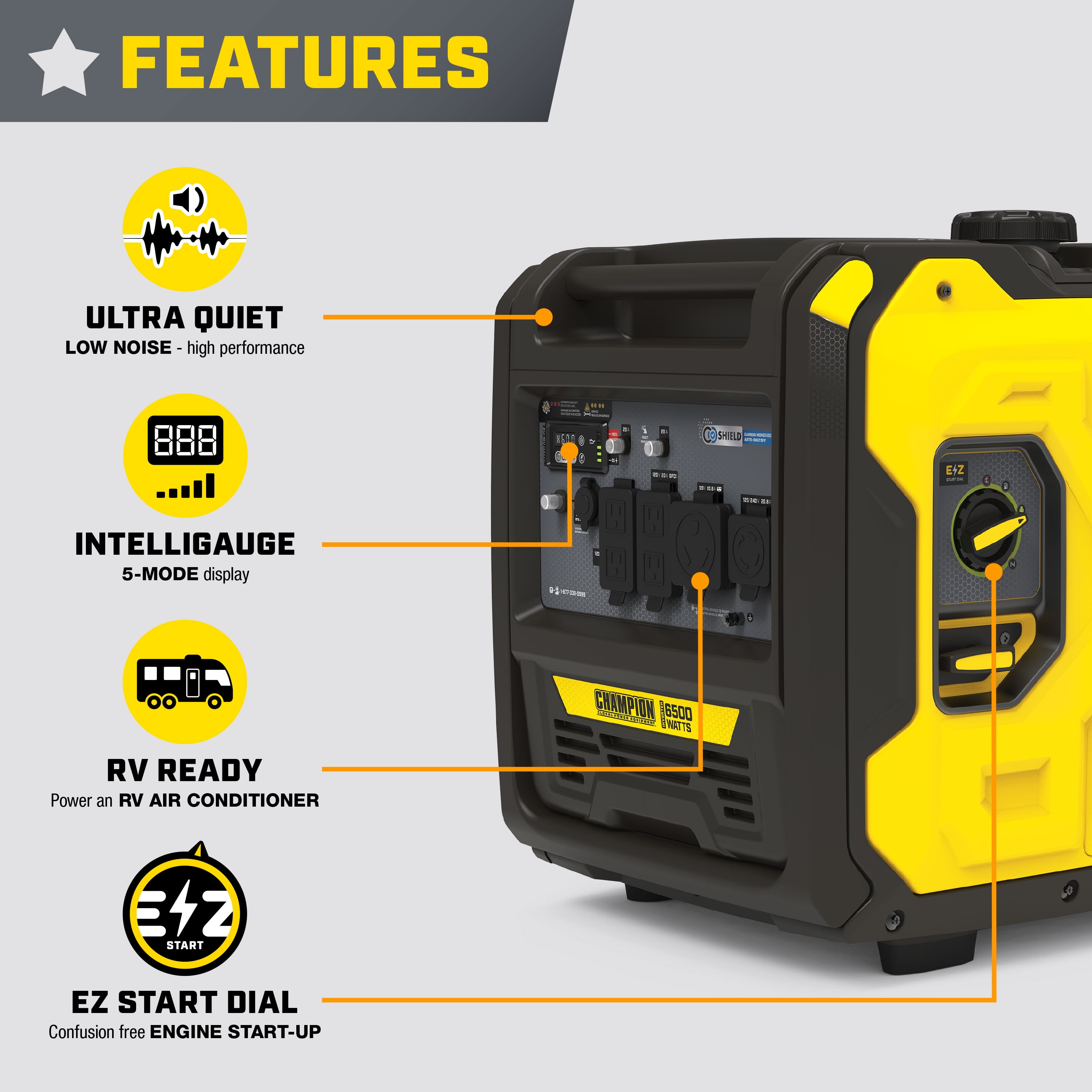 Champion Power Equipment 6500-Watt Gasoline Portable Inverter Generator with Quiet Technology and CO Shield