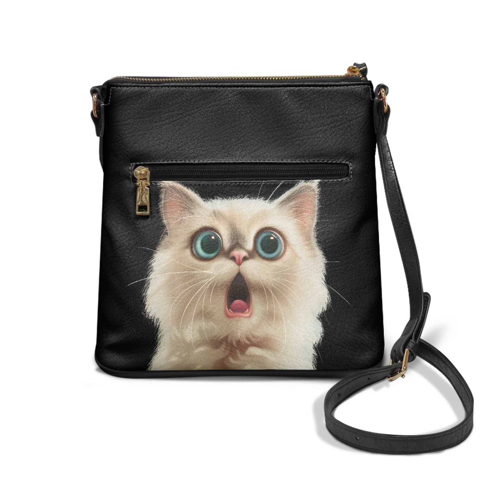 LedBack Cat Print PU Leather Satchel Purse Handbag for Women Ladies, Crossbody Hobo Purse Zipper Shoulder Handbag with Adjustable Strap for Shopping Travel, Black