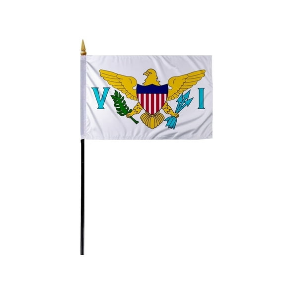 Promopatriot Virgin Islands State Mini Handheld VI Stick Flag 4x6 inch Polyester with Plastic Pole