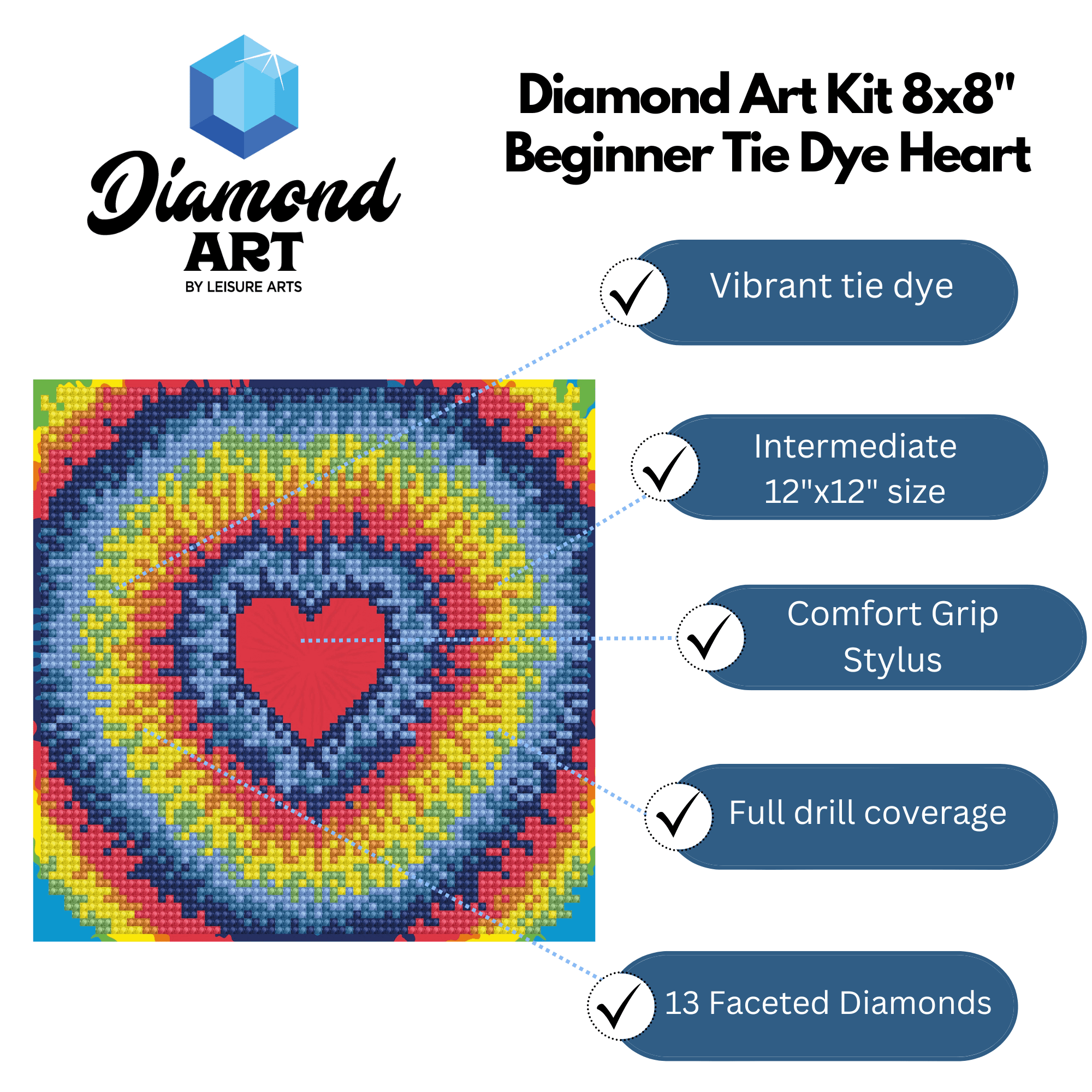 DIAMOND ART BY LEISURE ARTS Tie Dye Heart, 8