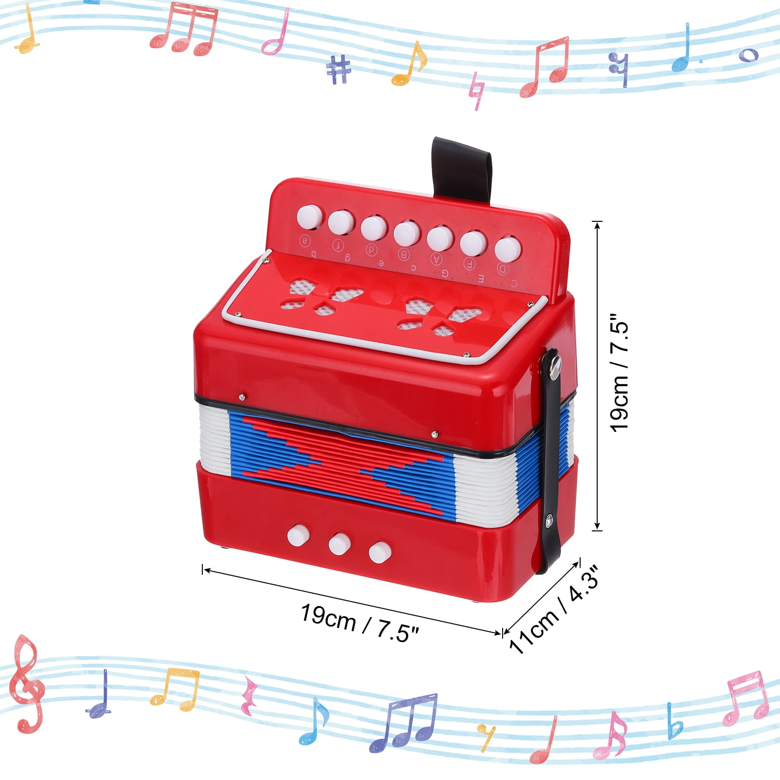 Uxcell Accordion 10 Keys Button Accordion Mini Musical Instrument Gifts, Red