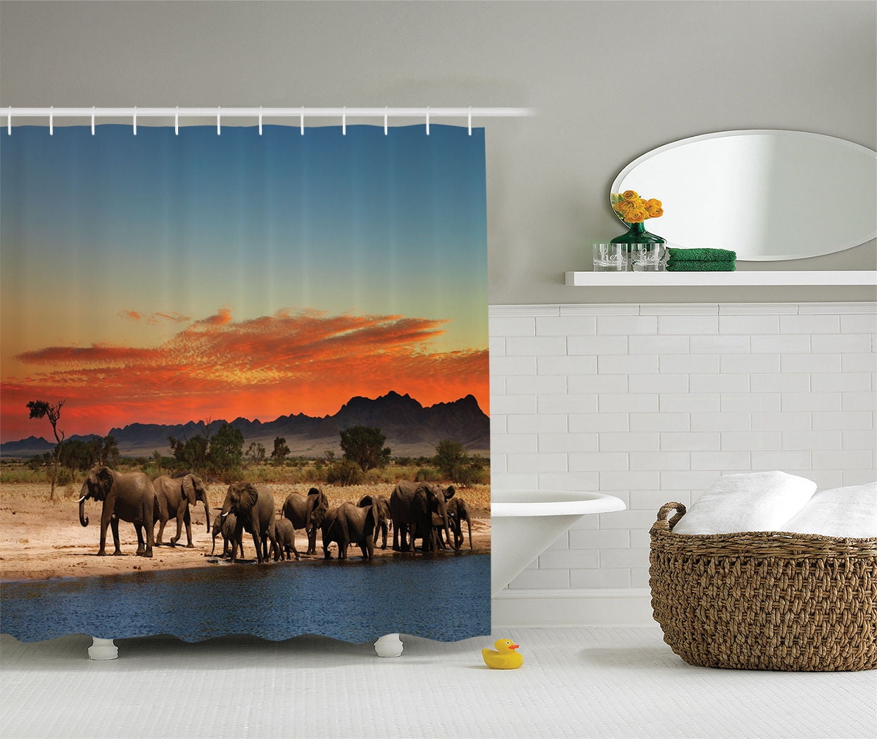 Safari Prints Decor Thirsty African Elephants Watering In