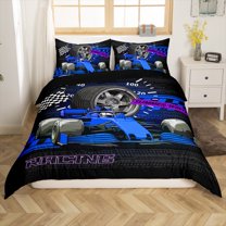 Manfei Female Men Women Fast Car Full Size Comforter Cover 3-Piece,Black Blue Bedding Full Size,Car Theme Lightweight Duvet Cover,Microfiber Geometric Room Decorative(No Comforter)