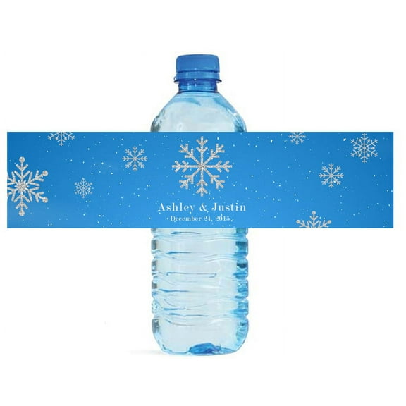 100 Winter Snowflake with Silver Glitter Wedding Anniversary Engagement Party Water Bottle labels Birthday Party Easy to Use Self Stick Labels