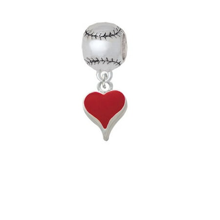 Small Long Red Heart - Softball Charm Bead