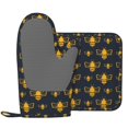 thumbnail image 2 of DouZhe Oven Mitts and Pot Holders Sets, Vintage Golden Honeys Bees Prints Non-Slip Heat Resistant Kitchen Oven Silicone Glove, 2 of 7