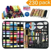 230PCS Sewing Kit, Balomy Sewing Supplies for Home Travel and Emergency, Portable Beginners Travel Thread Stitches Needles Button Set with Cut, Thread Needle Storage Box for DIY （Black）