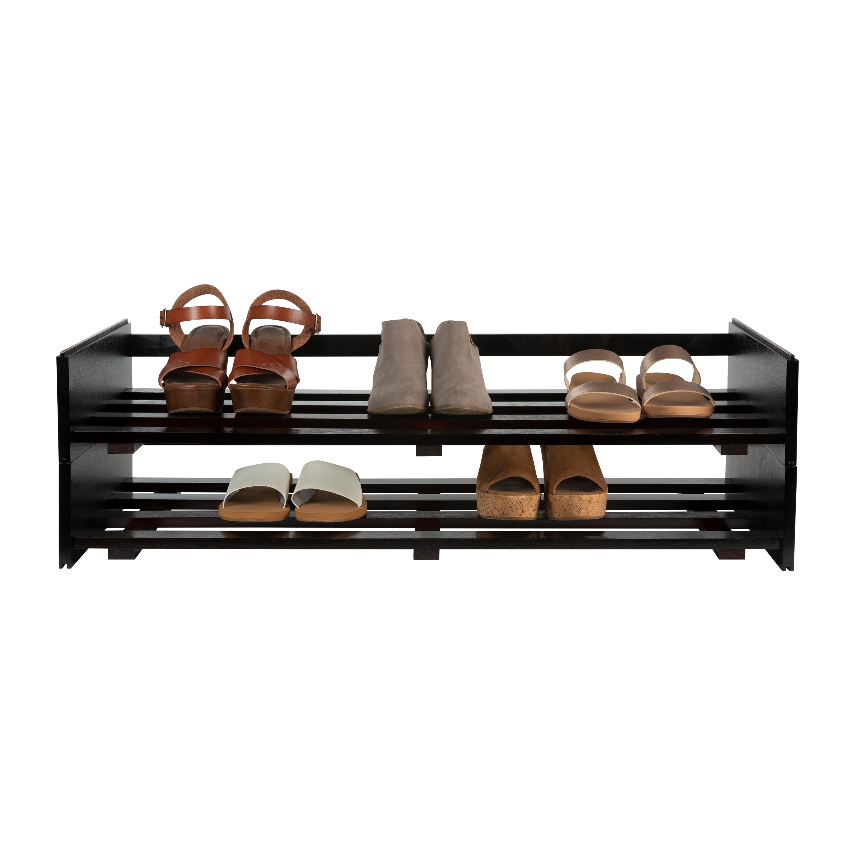 Organize It All 2 Tier Stackable Wood 8 Pairs Shoe Rack in Brown