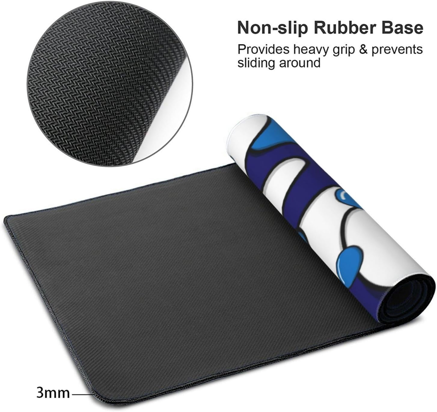 Navy Blue White Gaming Mouse Pad Desk Pad XXL 35.4×15.7 Inch Japanese Anime Geometric Cool Extended Mousepad 40X90cm with Non-Slip Rubber Base Stitched Edge Large Desk Mat for Gamer Office Home Work