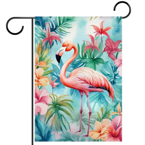Tropical Palm Leavs FLower Flamingo Double Sided Garden Flag Decorative Weather Resistant Yard Flag, Large DIY Vertical Flag for Farmhouse Patio Lawn, 28x40 Inch