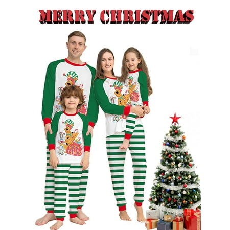 

Christmas Family Matching Pajamas Sets Dog Print Tops Striped Pants Xmas Sleepwear Holiday Loungewear Jammies Pjs Outfit