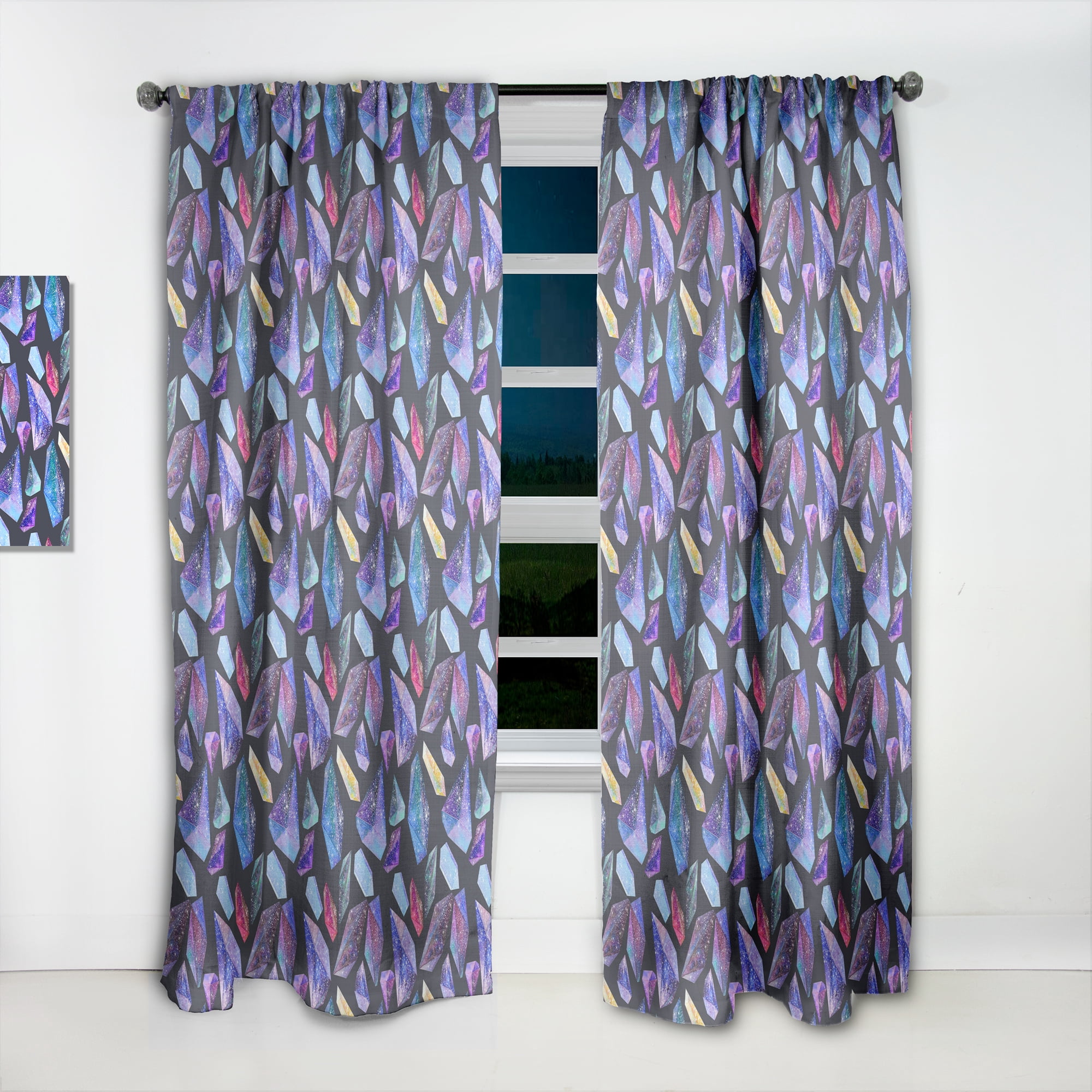 Designart 'Watercolor Crystals With Star Sky With Pattern' Modern & Contemporary Curtain Panel