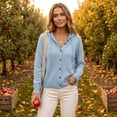 thumbnail image 4 of Button Front Cardigan Sweaters for Women Hooded Long Sleeve Knit Tops Casual Solid Color Relaxed Fit Drawstring Hood, 4 of 9
