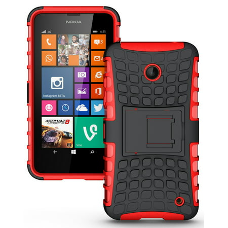 NEW NAKEDCELLPHONE RED GRENADE GRIP RUGGED TPU SKIN HARD CASE COVER STAND FOR NOKIA LUMIA 630 635 PHONE (AT&T, T-MOBILE, METRO-PCS,