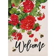 thumbnail image 1 of Drapeau de Jardin Décoratif en Géranium « Welcome Spring », Fleurs Florales Rouges Abeille Cour Extérieur Décorations, Déco d'Été Style Ferme Extérieur Petite Maison Double Face 12 x 18, 1 of 6