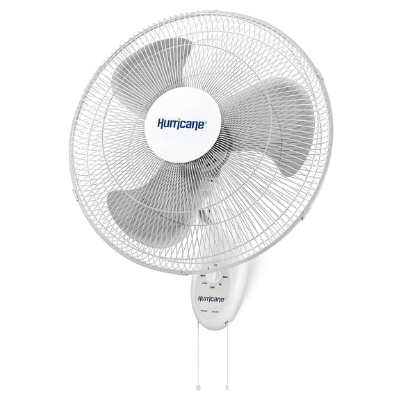 Hurricane Supreme Ventilateur Mural Oscillant avec 3 Vitesses, Blanc, 18 Pouces - Unité de Refroidissement Électrique Filaire avec Cordon Facile à Tirer