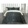 thumbnail image 3 of Ambesonne Dark Grey Quilted Bedspread Set 3 Pcs, Vintage Damask, Queen Size, Dimgrey Black Brown, 3 of 5
