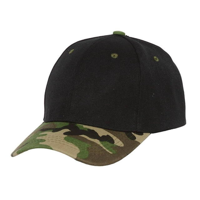 Curve Bill Adjustable Baseball Cap, Black/Camouflage