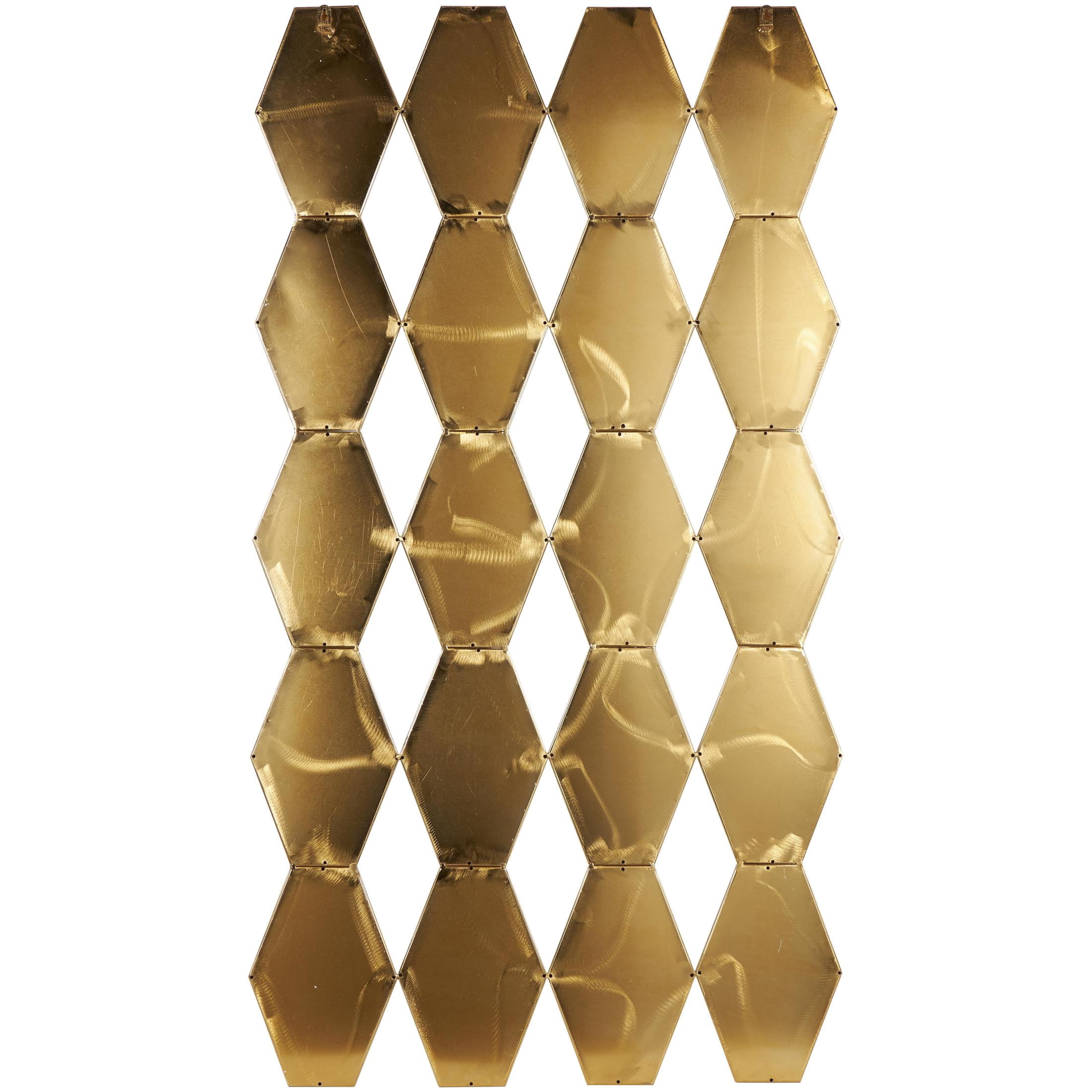 DecMode 29" x 53" Gold Hexagon Panel Geometric Wall Mirror