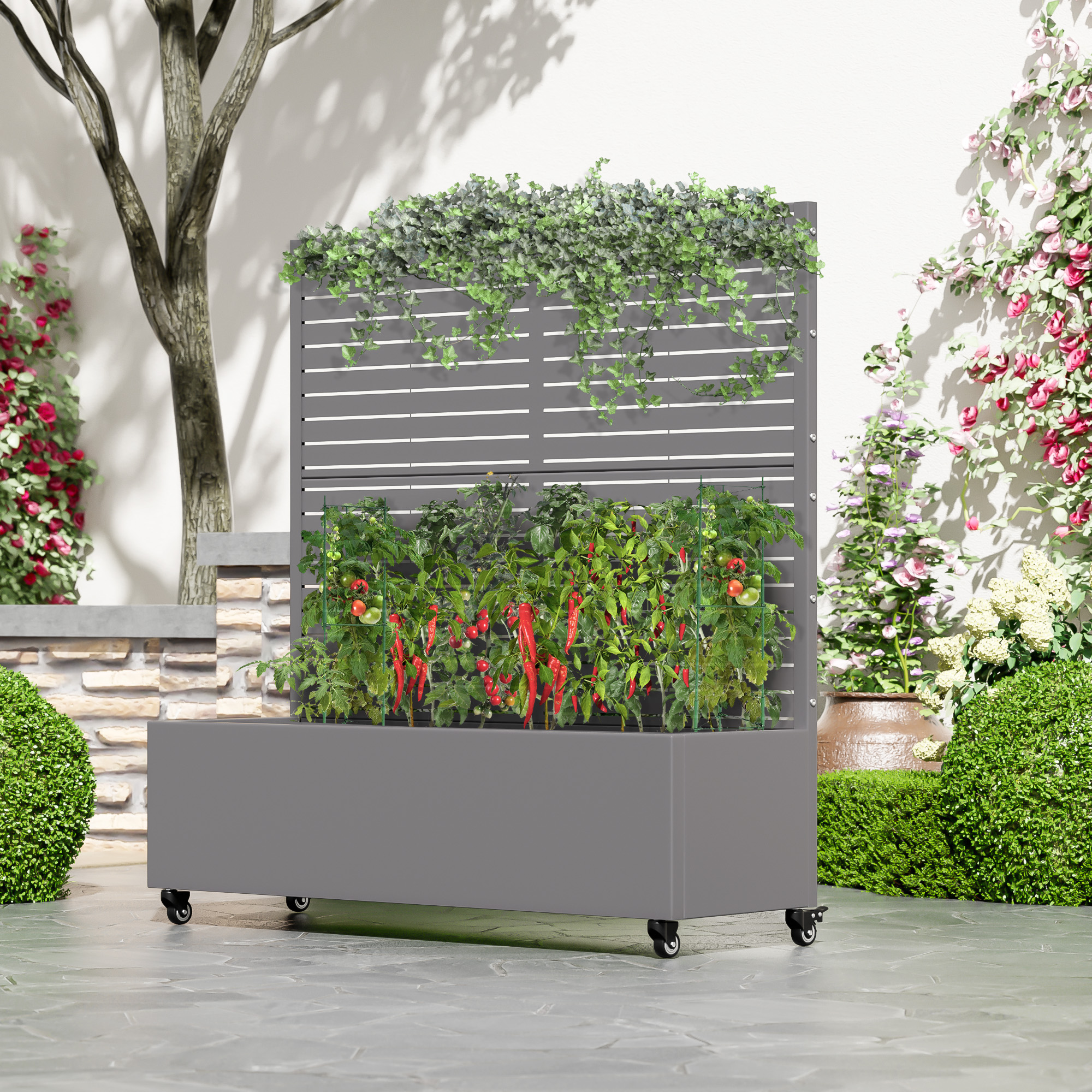 MAYEERTY 47x47 Iron Gray Planter with Climbing Frame