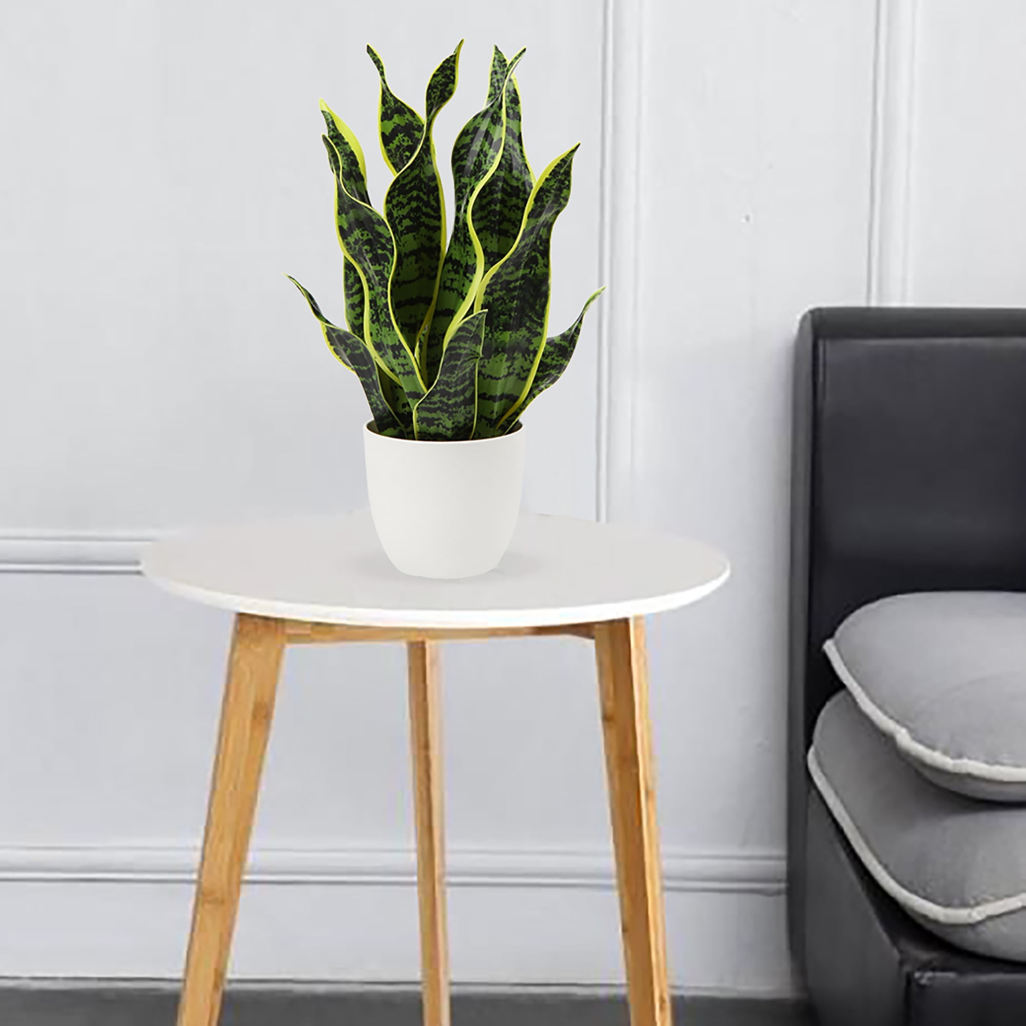 17 inch Artificial Snake Plant Potted Sansevieria Trifasciata Plants Outdoor Fake Plants in White Pots