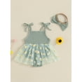 thumbnail image 6 of Newborn Baby Toddler Girl Romper Dresses Outfit, 3 6 9 12 18 Months Sleeveless Flower Print Tulle Patchwork Romper Dress with Bowknot Hairband Summer Clothes, 6 of 9