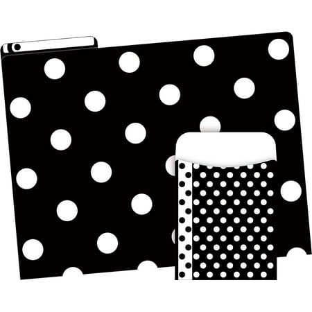 UPC: 0704068036031 | Barker Creek Designer File Folder and Library Pocket Set Black & White Dots 12 Colorful File Folders and 30 Coordinating Peel & Stick Library Pockets Home School and Office Supplies (3603)