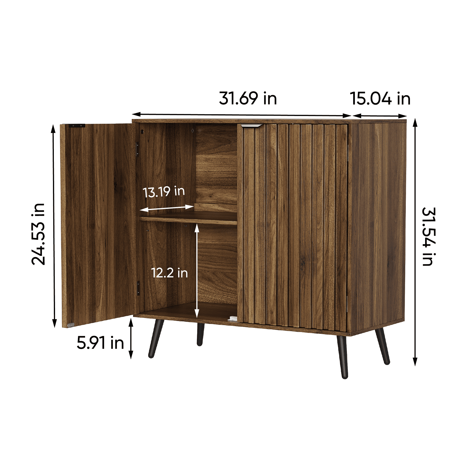 Algherohein Modern Sideboard and Buffets with 1 Storage Shelf,Entryway Fluted Cabinet with Doors,2 Pack