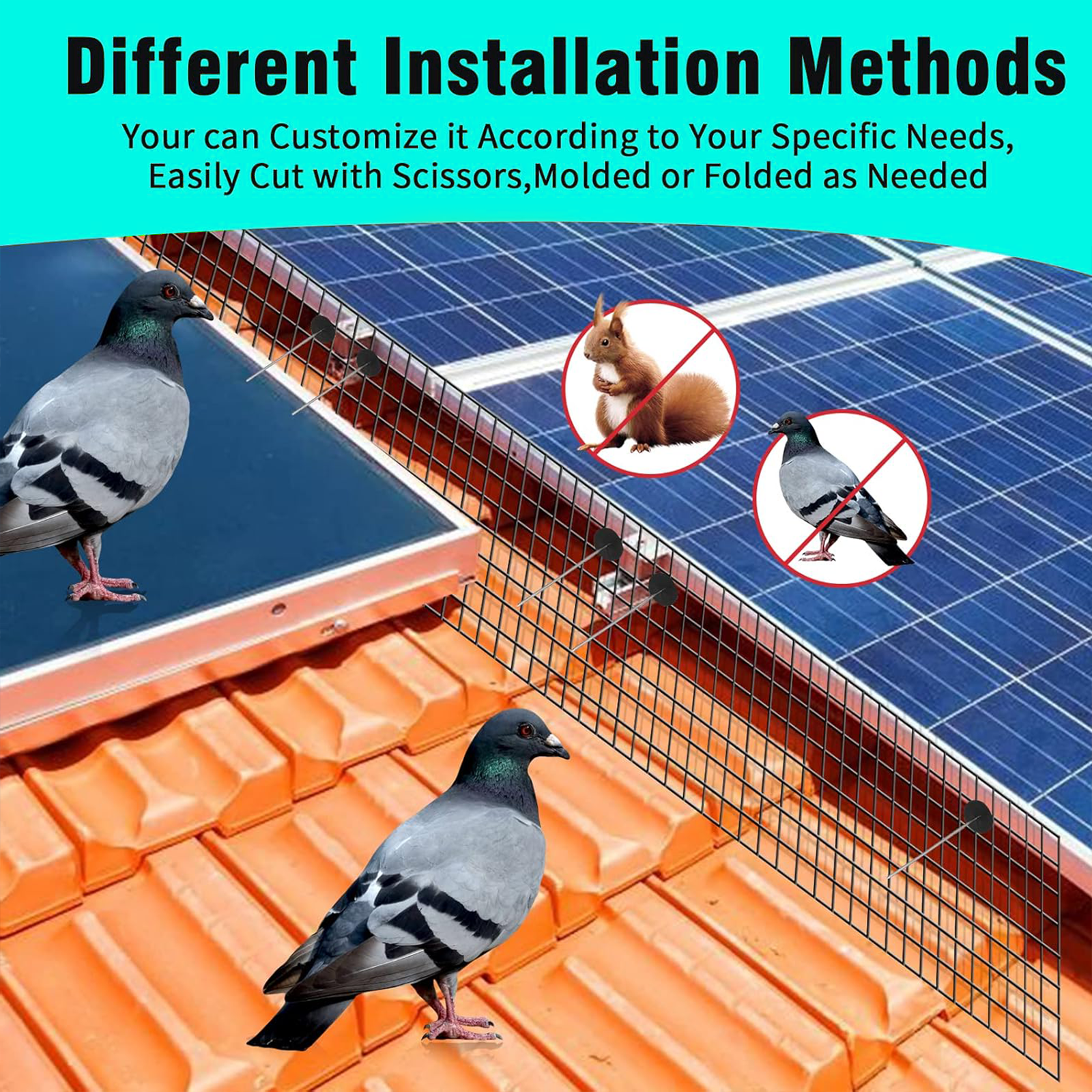 6 Inch x 100ft Solar Panel Bird Guard, 1/2 Inch Mesh Critter Guard Roll Kit with 70pcs Aluminum Alloy Fasteners, Rust-Proof PVC Coated Solar Panel Guard for Bird & Animal Control