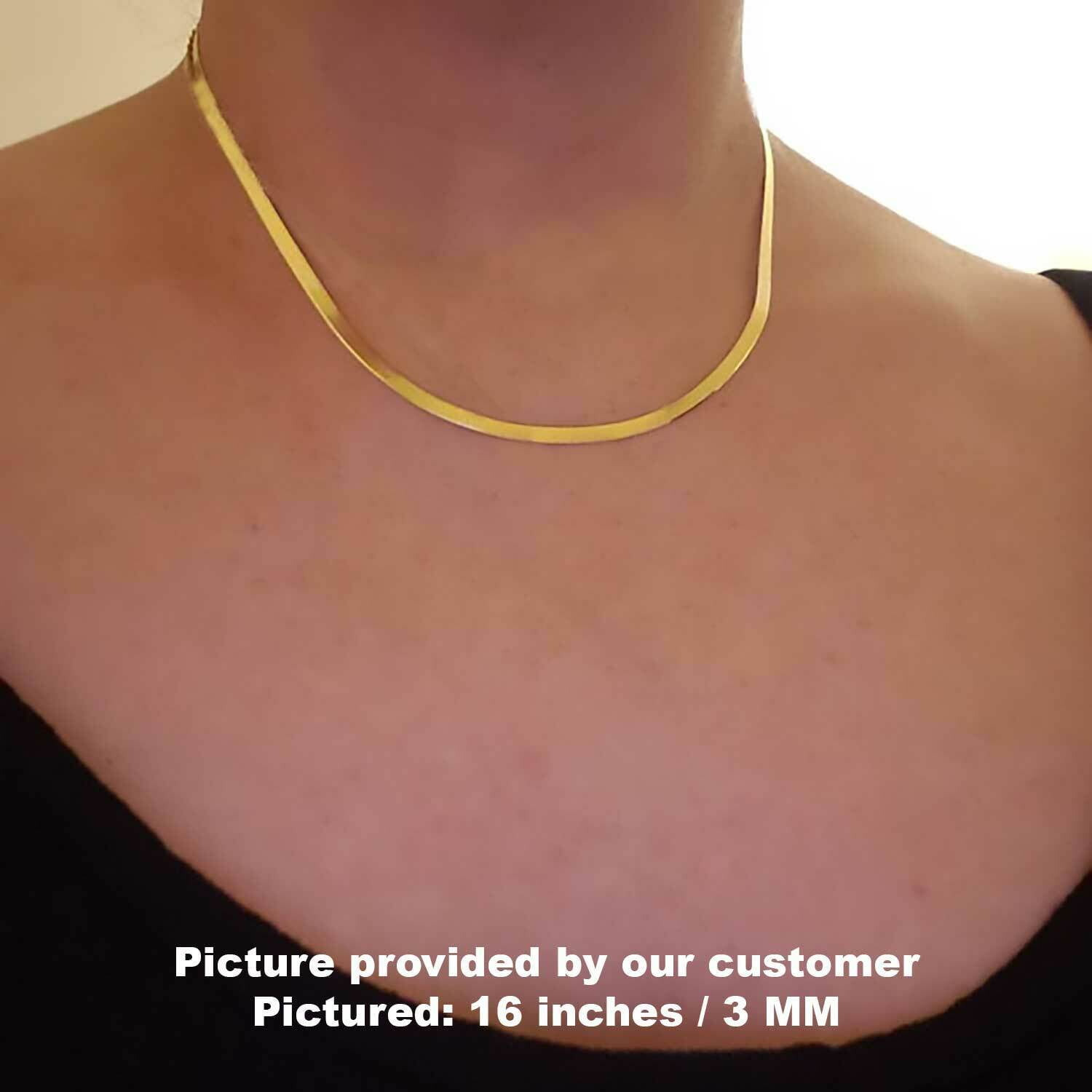 Solid 14K Yellow Gold Herringbone Chain Necklace