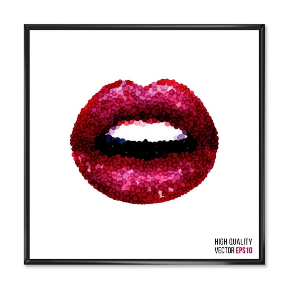 Designart 'Sexy Red Girl Lips' Modern Framed Canvas Wall Art Print