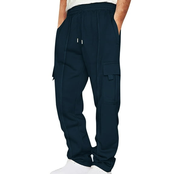 DPTALR George Men's Solid Fleece Heavyweight Cargo Pants Navy Big and Tall Men S