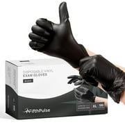 Fifth Pulse Vinyl Gloves, Multifunction Medical Grade Exam, Kitchen Gloves, All-Purpose Industrial Disposable Gloves Latex Free, Powder Free - Black - Box of 100 Gloves (XL)