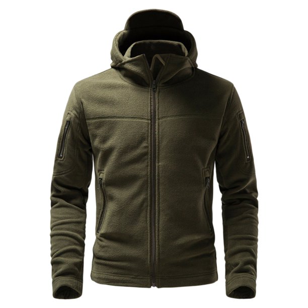 Mens Fashion Business Solid Multi Pocket Fleece Hood Leisure Large Zipper  Jacket 3 Layer Jacket