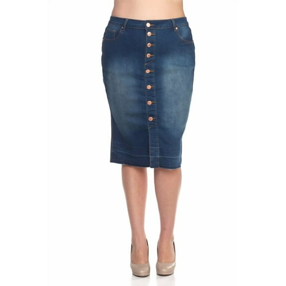 Be-Girl Women Plus Size Button Front Denim Midi Skirt,Vintage Wash, Knee Length - SG-76258 Vintage - XL