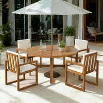 YIYADO 5-Pcs Outdoor Patio Dining Set, Acacia Wood Dining Table with 4 Armchairs for Garden, Balcony, Backyard, Beige