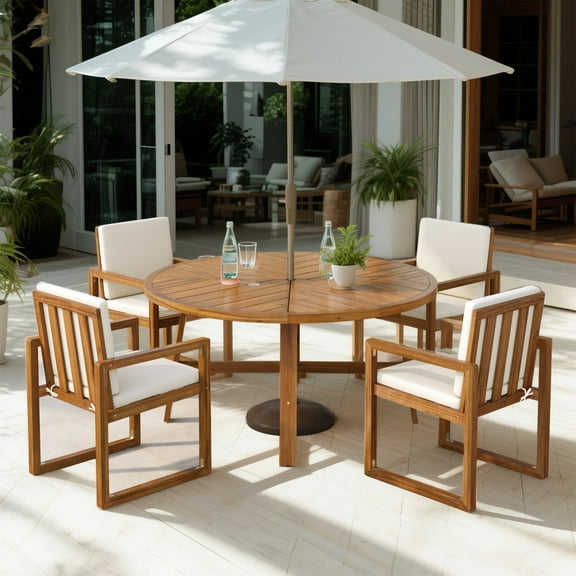 YIYADO 5-Pcs Outdoor Patio Dining Set, Acacia Wood Dining Table with 4 Armchairs for Garden, Balcony, Backyard, Beige