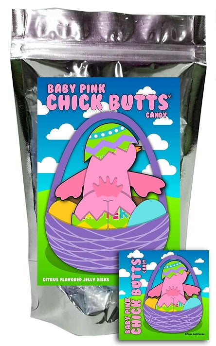 Baby Pink Chick Butts Gummy Raspberry Flavored Fruit Jelly DIsks Funny Unique Easter Basket Stuffer Candy Gift Birthday for Girl, Boy & Teens