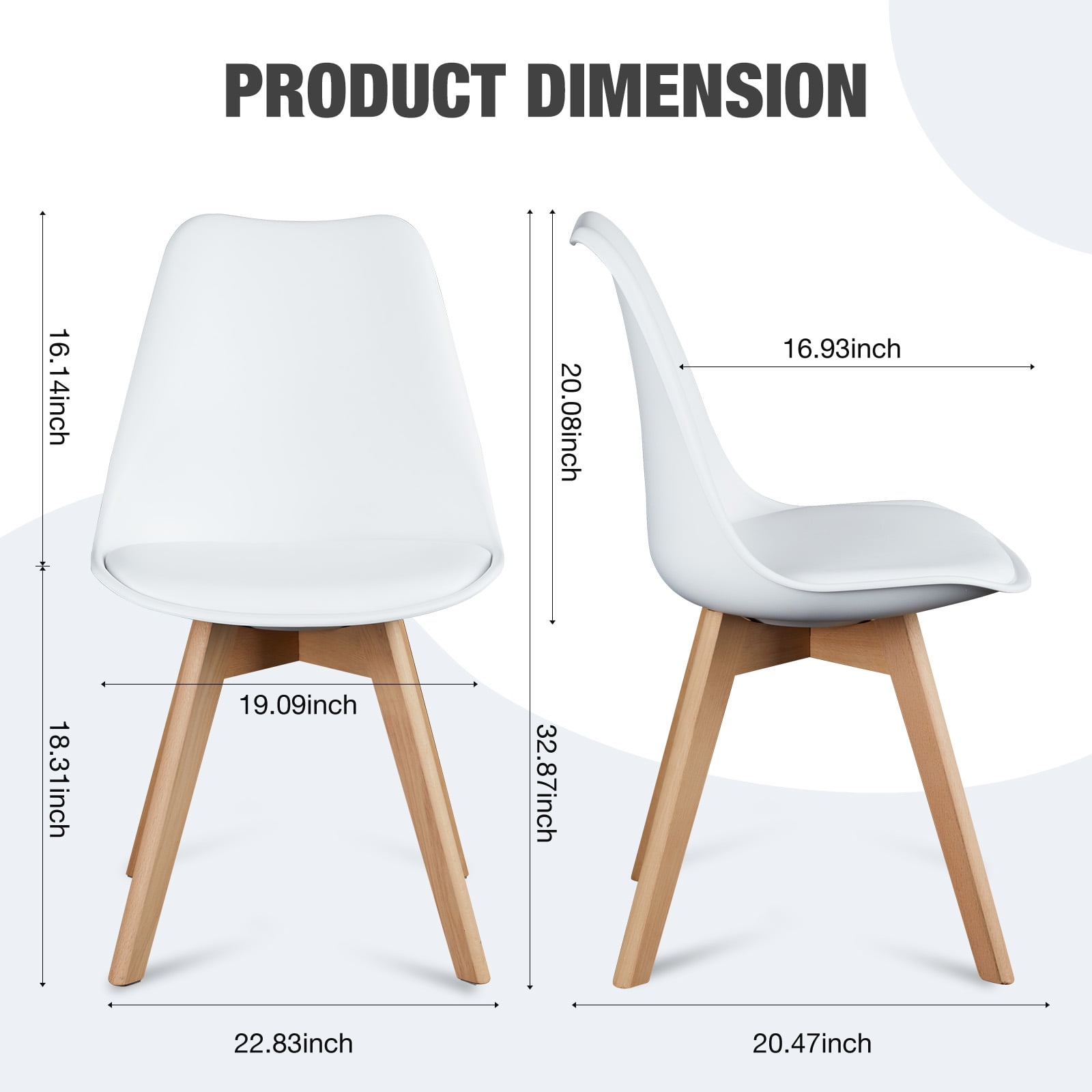 JOINSUN Set of 4 Dining Chairs with Comfortable PU Leather Cushions and Sturdy Wooden Legs, White