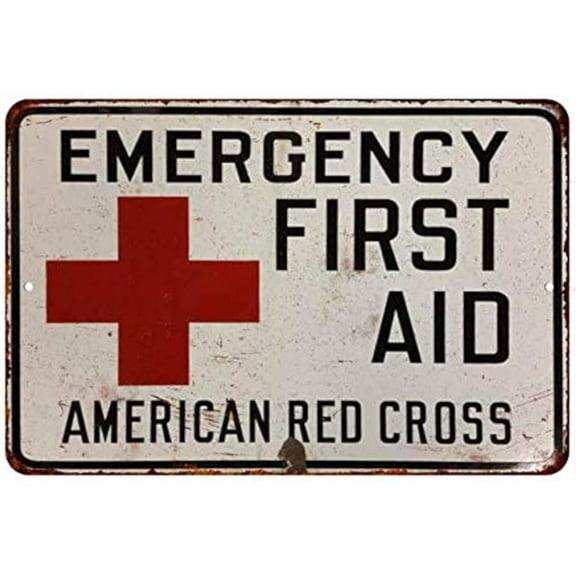 Retro Decor Tin Signs,“American Red Cross Emergency First Aid Sign”,for garage,bar,restaurant,living room,bedroom,kitchen,cafe,bar,8×12inch
