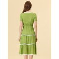 thumbnail image 3 of Unique Bargains Robe Midi à Étages pour Femme à Encolure Carrée, Manches Courtes, Garniture en Dentelle, Vert, P, 3 of 4