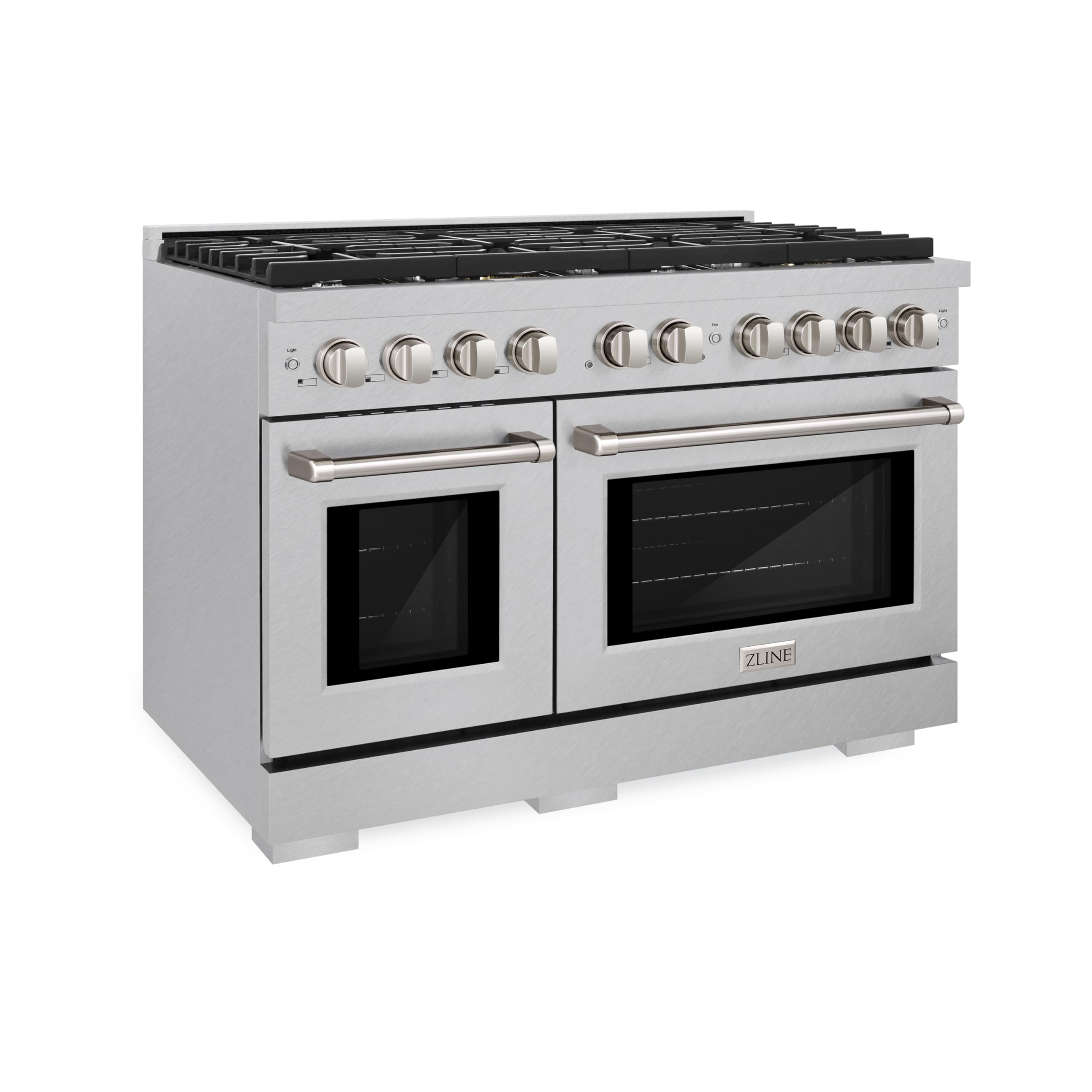 ZLINE 48 in. 6.7 cu. ft. Paramount Double Oven Dual Fuel Range with 8 Burner Gas Cooktop in DuraSnow Stainless Steel (SDRS-48)