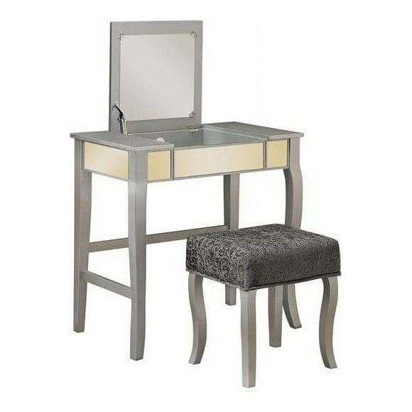 Pemberly Row Bedroom Vanity Set in Silver