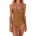 thumbnail image 3 of QIUOMBBP Robe de Bain une Pièce pour Femmes Col en V Dos Croisé Contrôle du Ventre Robe de Bain Paréo Écharpes Maillot de Bain Kaki TTG, 3 of 8