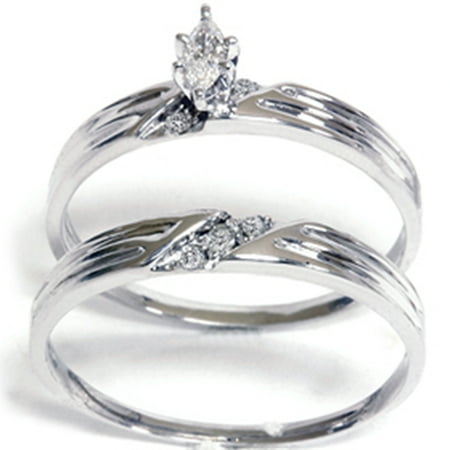 Pompeii 1/4ct Marquise Pave Diamond Ring Set 14K White Gold (G/H,I2)